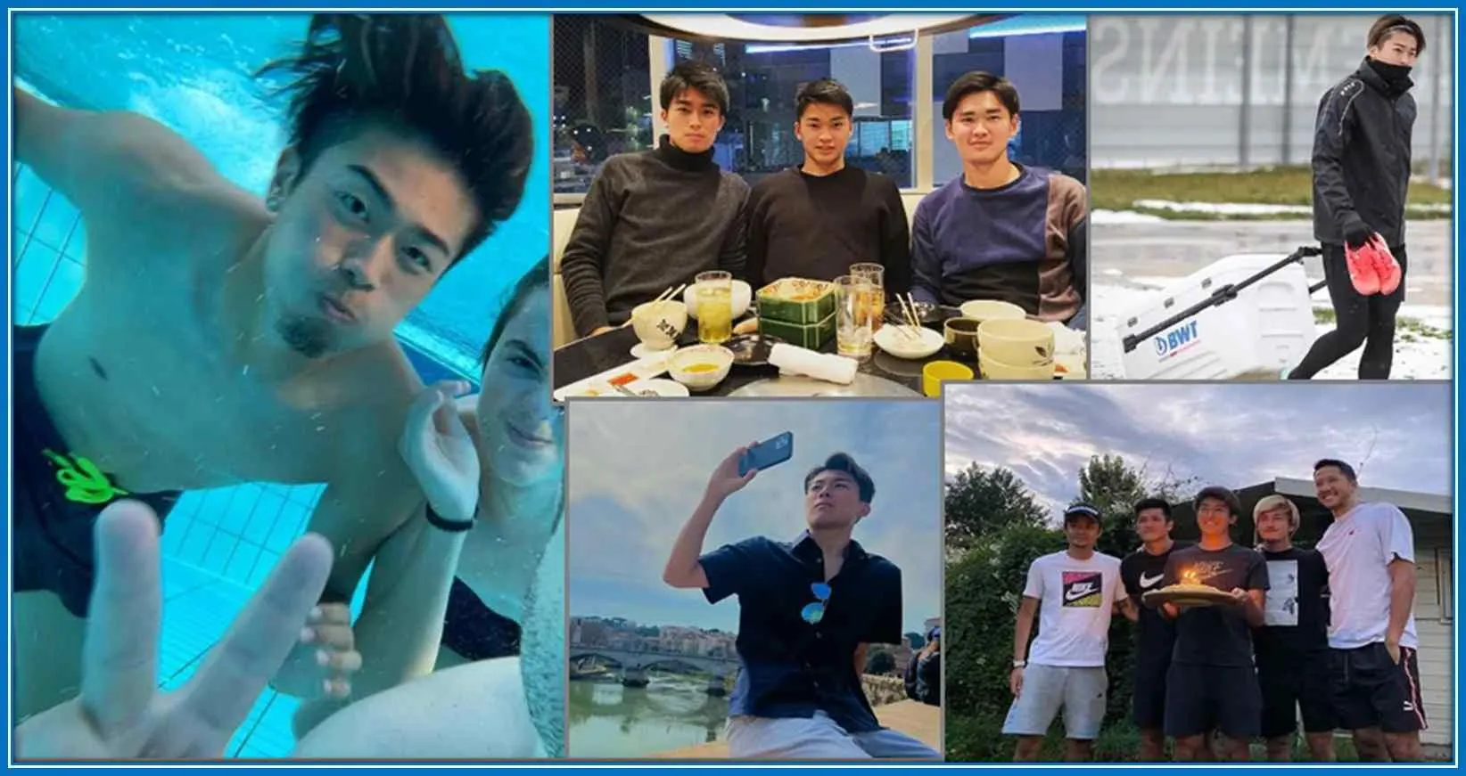 A collage of Keito Nakamura's off the pitch life.