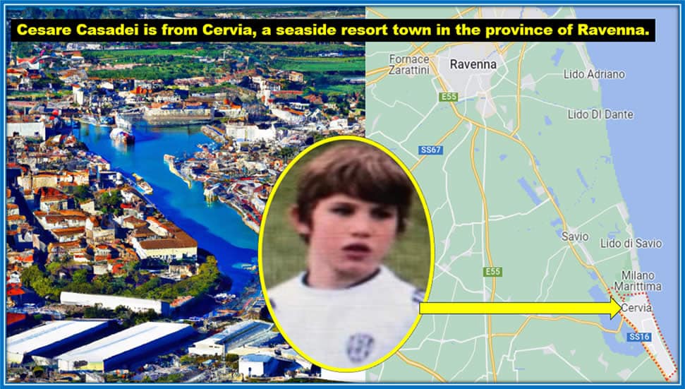 Tracing the Roots: Cesare Casadei's journey from the salty breezes of Cervia, a picturesque seaside town in Emilia-Romagna, to the football pitches of Italy. Dive into the map gallery to explore the birthplace and origins of this rising football star.