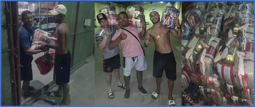 Douglas Luiz's Family strive to help their neighbours by sharing food items. See Both the athlete's Father and his Brothers putting their hands together. Credit: NetVasco.