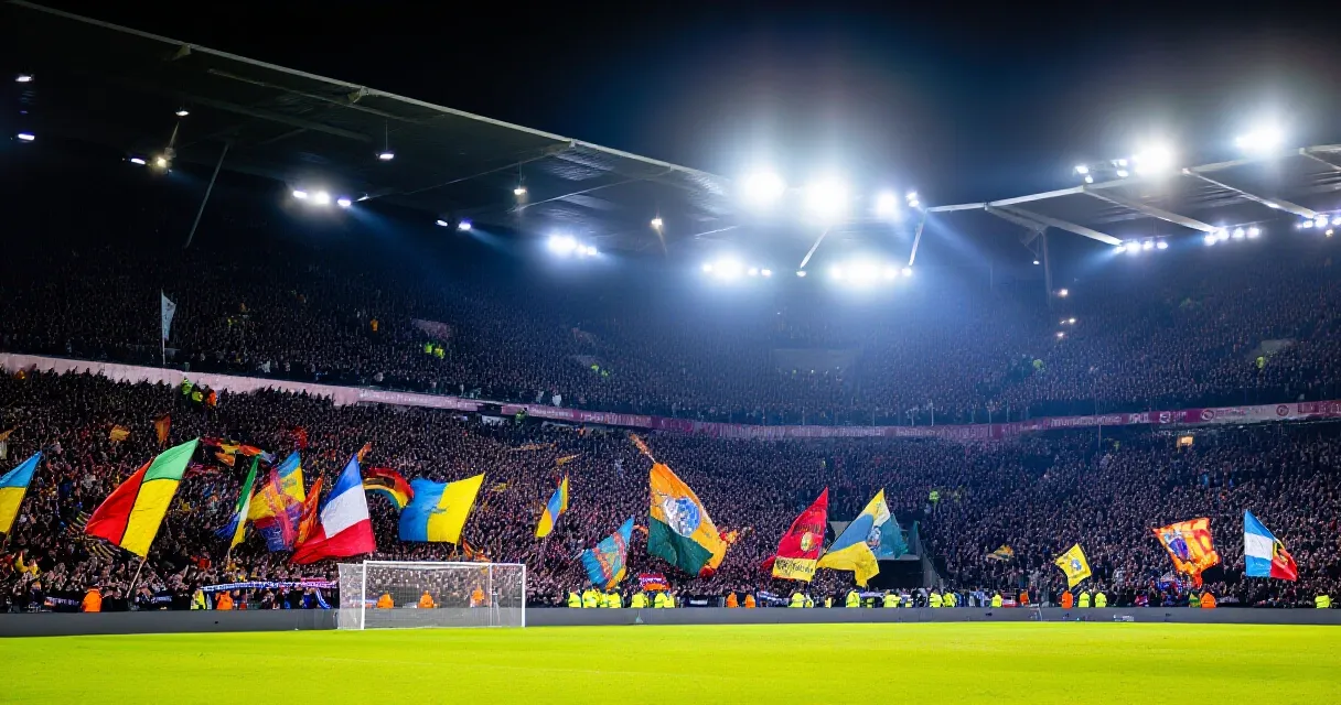Erling Haaland playing for Manchester City in a packed floodlit stadium