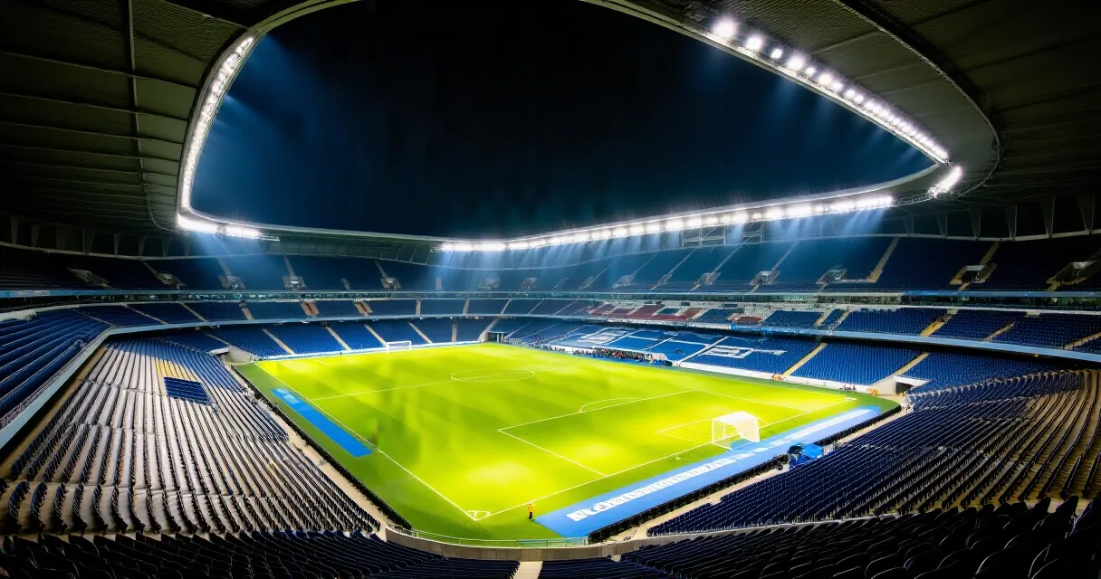 Dutch footballer sprinting on pitch under floodlights during Premier League match