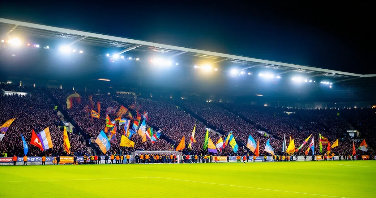 Feyenoord spelers vieren een goal in een bomvol stadion tijdens een Europese wedstrijd
