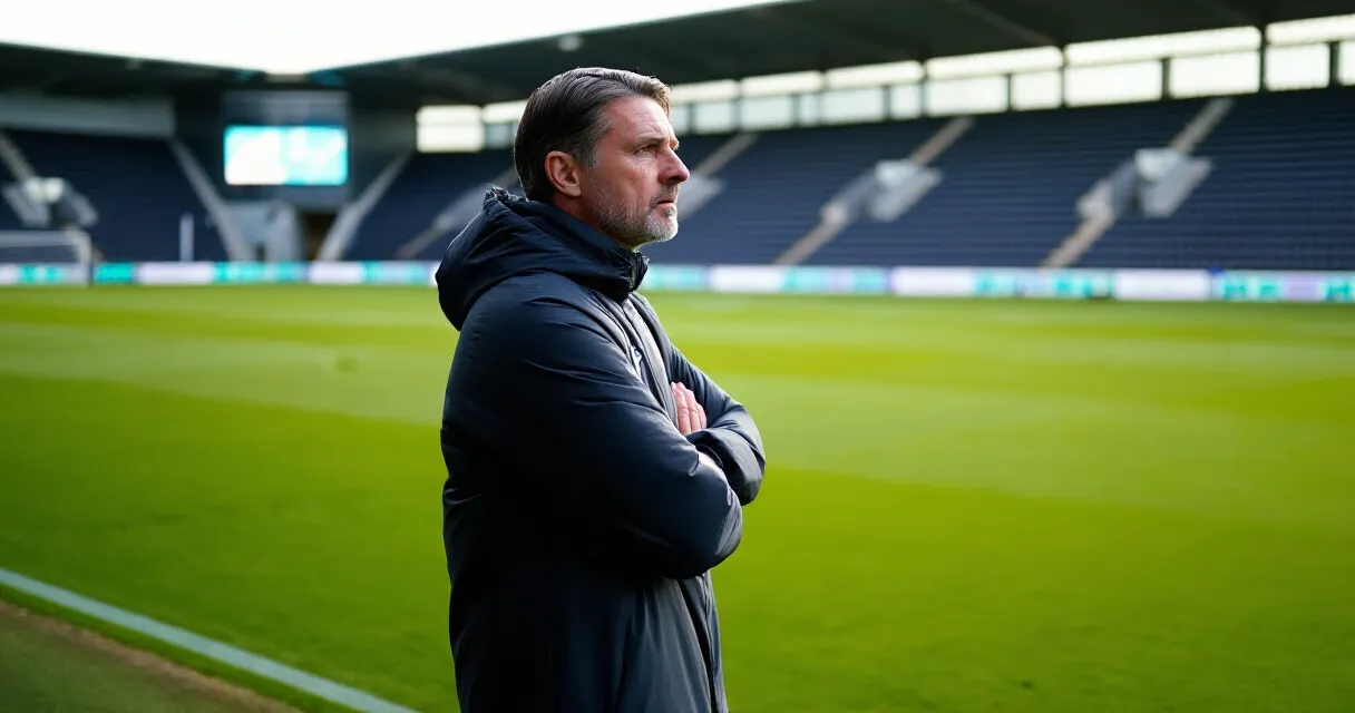 Football manager on training pitch at modern Premier League stadium