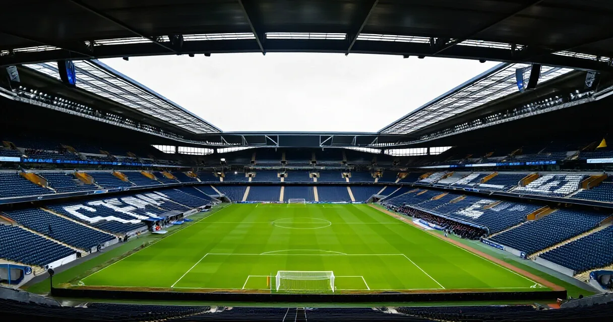 Champions League qualifying match at a packed stadium under floodlights