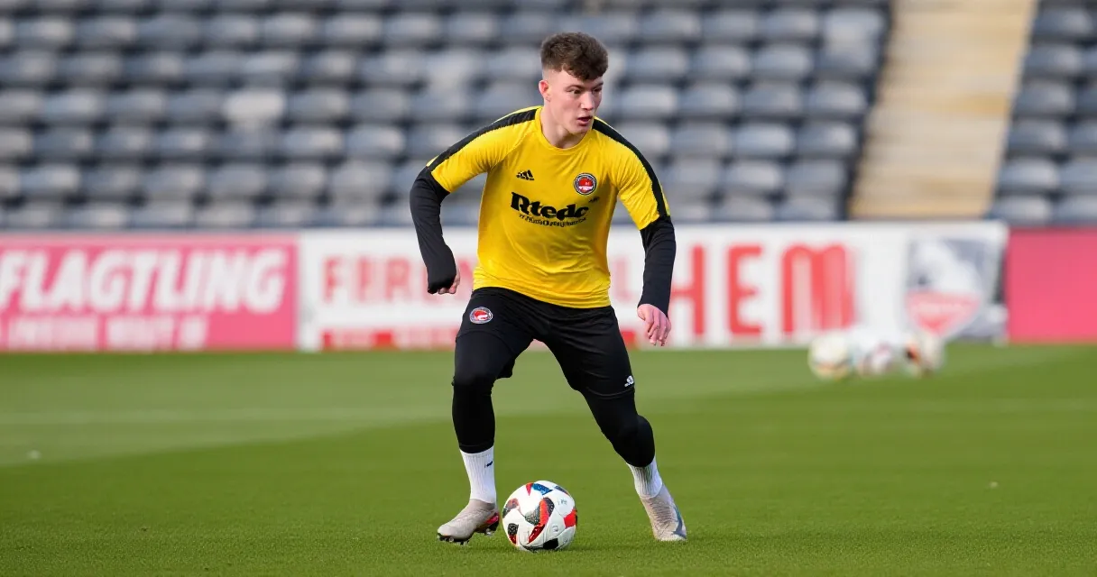 Young Bundesliga footballer training on pitch during summer 2026 transfer window