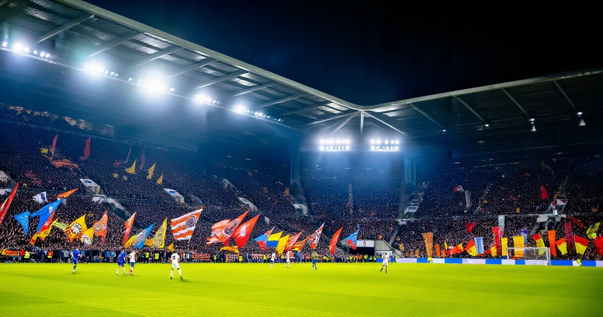 Veteran English footballer sprinting toward goal at a floodlit Premier League stadium