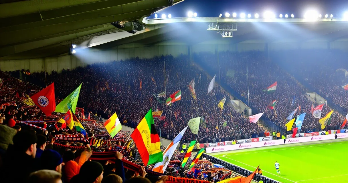 Midfielder celebrating a spectacular goal in a packed stadium