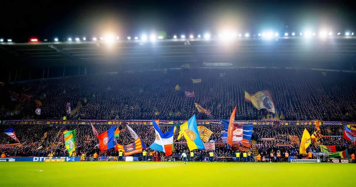Gammal läderfotboll på gräsplan symboliserar fotbollens historia