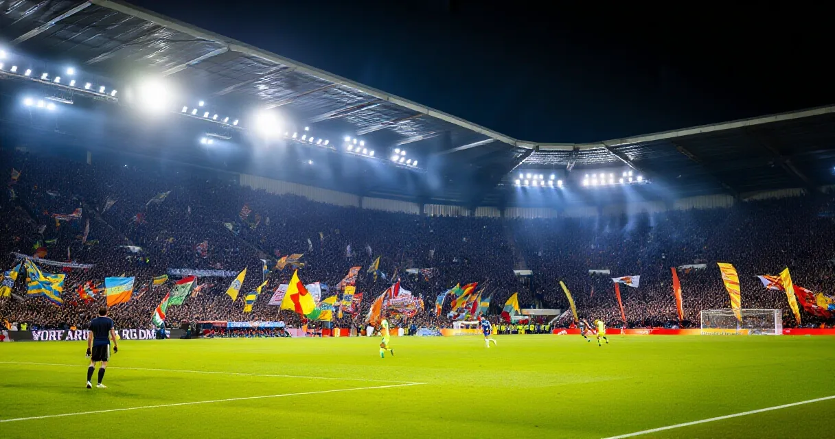 Young forward warms up pitch-side under floodlights ahead of a match