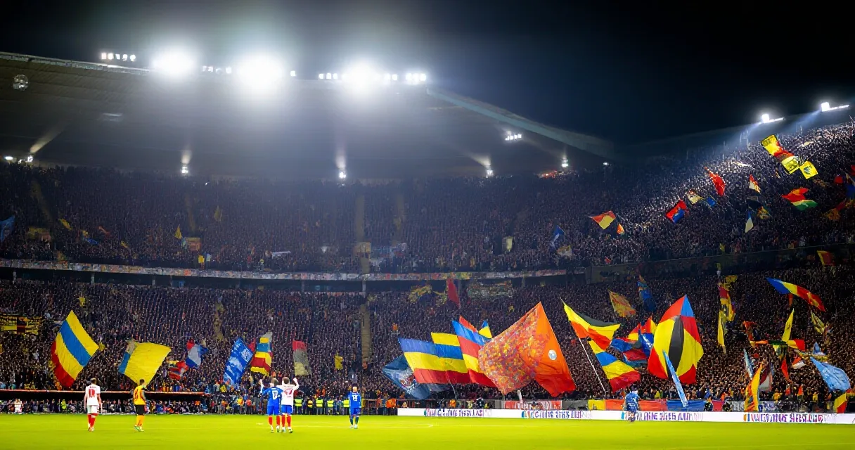 Footballer celebrates scoring at packed MLS stadium at night