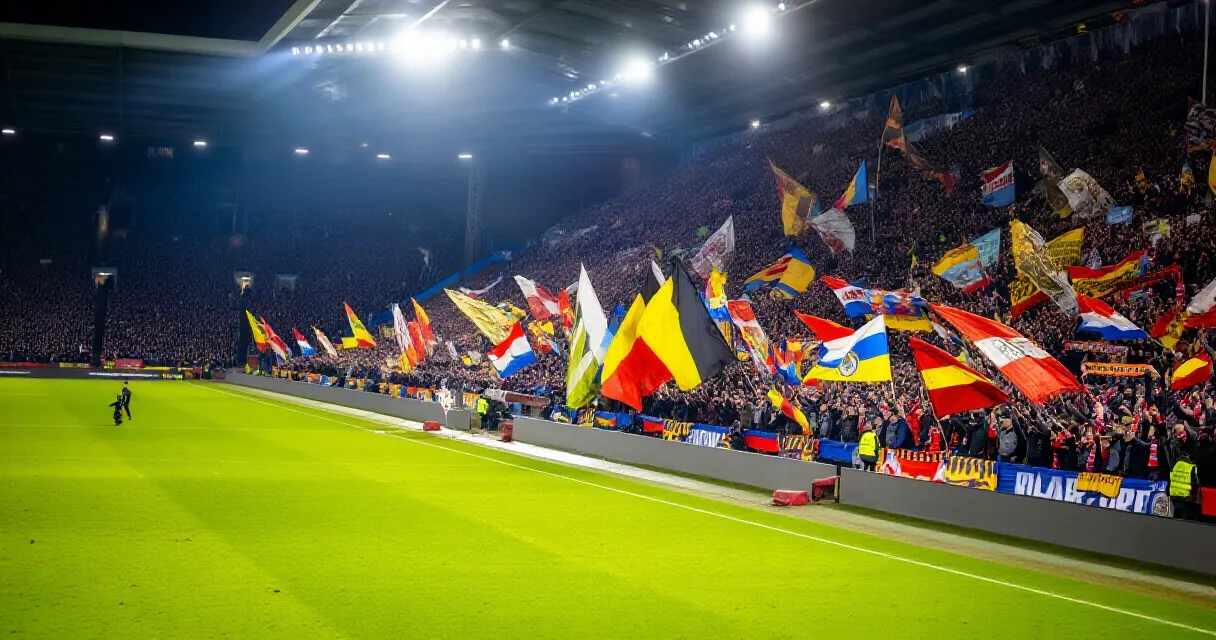 Women's national football teams competing during an evening stadium match