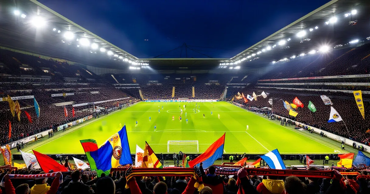 Sarı lacivertli forma giyen bir futbolcunun gol sevinci, dolu trib&uuml;nler &ouml;n&uuml;nde