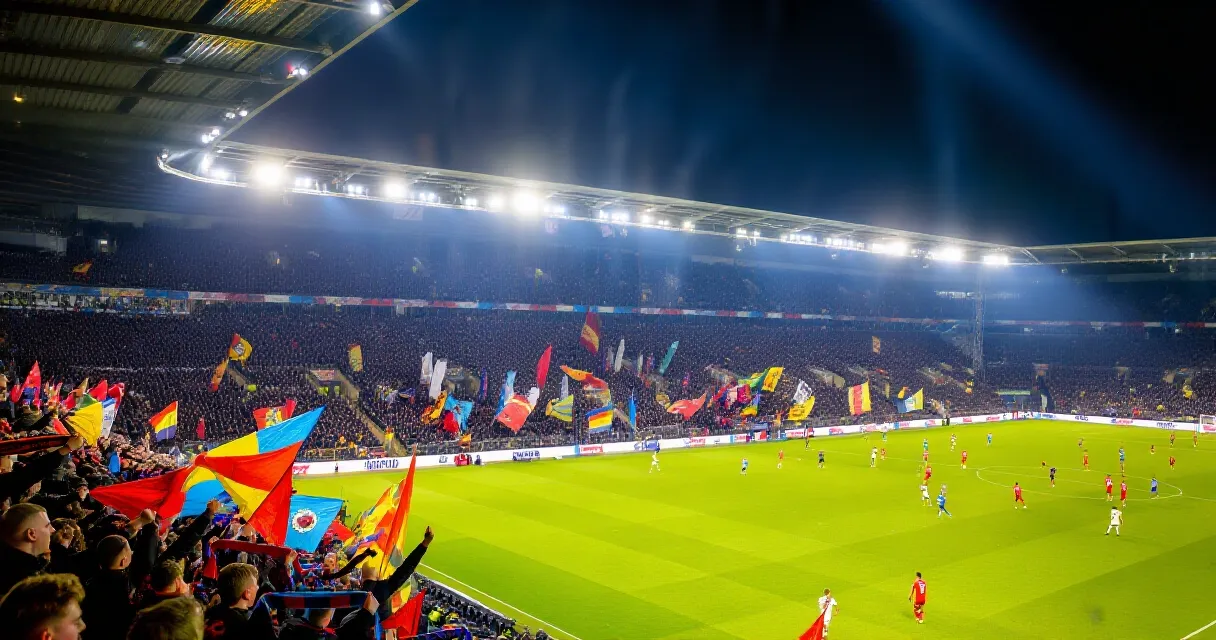 Sahada g&uuml;n batımında duran eski tip deri bir futbol topu