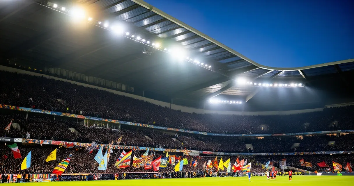 Chinese football stadium packed with fans under floodlights at night