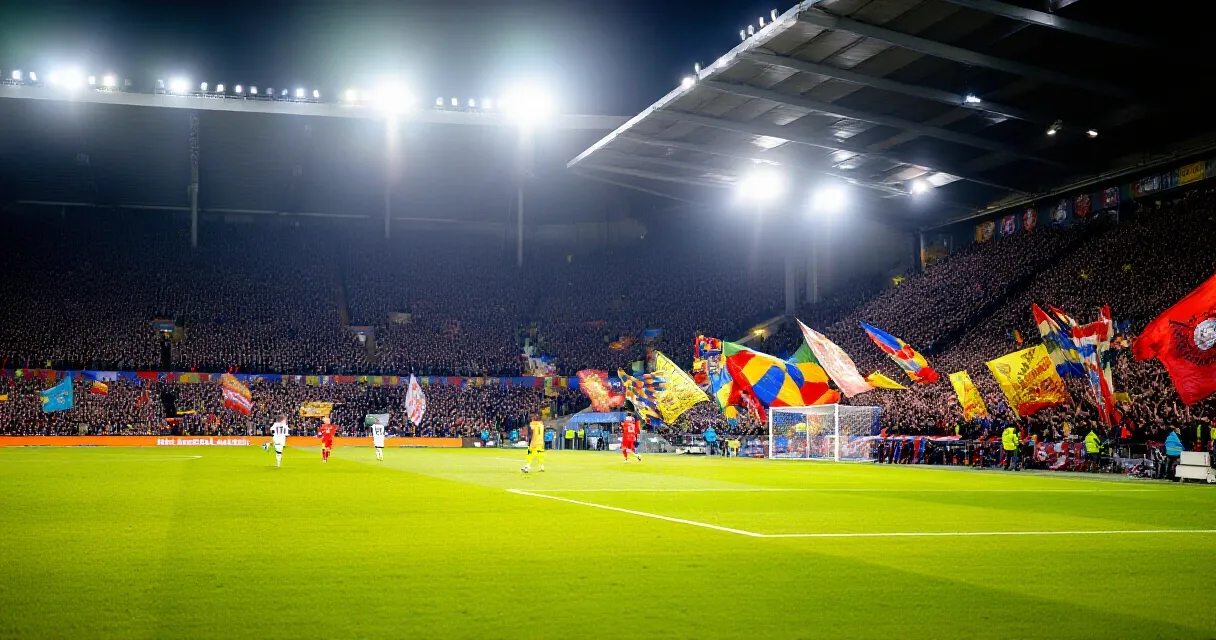 Packed floodlit stadium crowd during a Saudi Pro League football match
