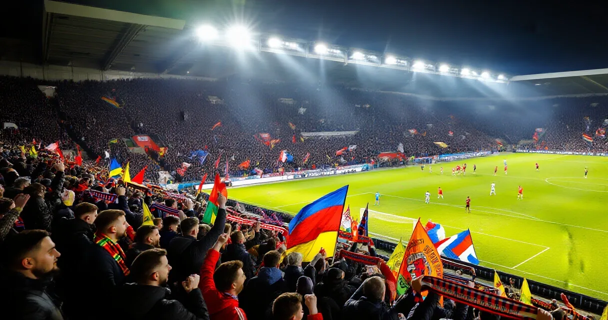 Packed floodlit stadium during a Turkey national team match with fans cheering