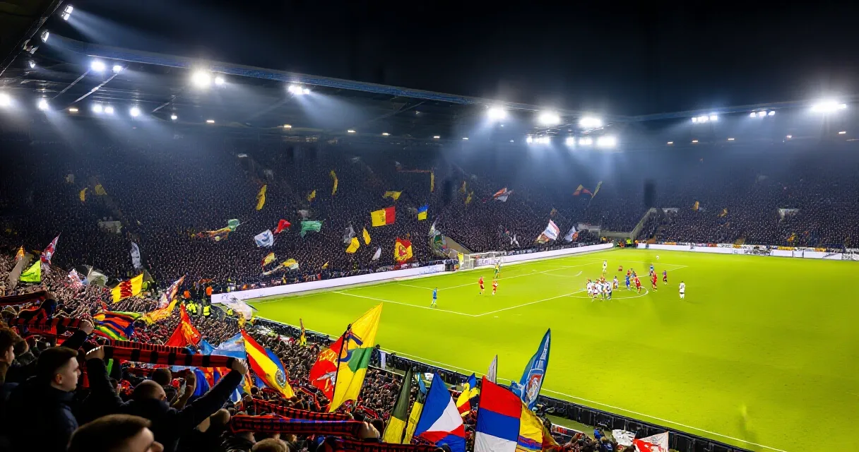 &Aacute;rbitro mostra cart&atilde;o em campo durante partida internacional de futebol &agrave; noite