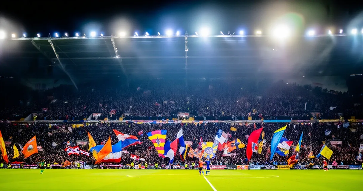 Footballer in Galatasaray jersey running with ball in packed stadium