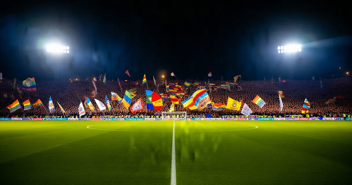 Football assistant referee raising offside flag on the touchline during a match