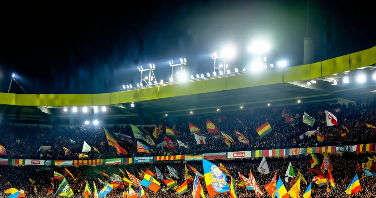 Greek national team player sprints down the wing under stadium floodlights