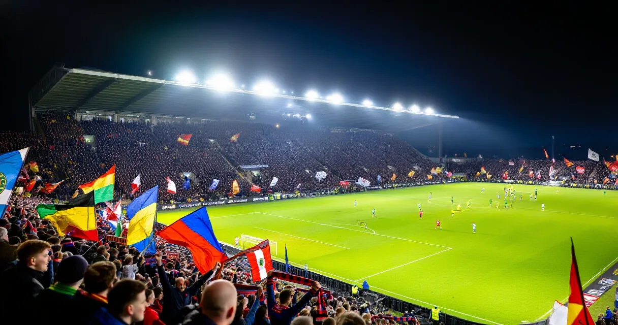 Jeune attaquant fran&ccedil;ais en entra&icirc;nement sur terrain de football illumin&eacute;