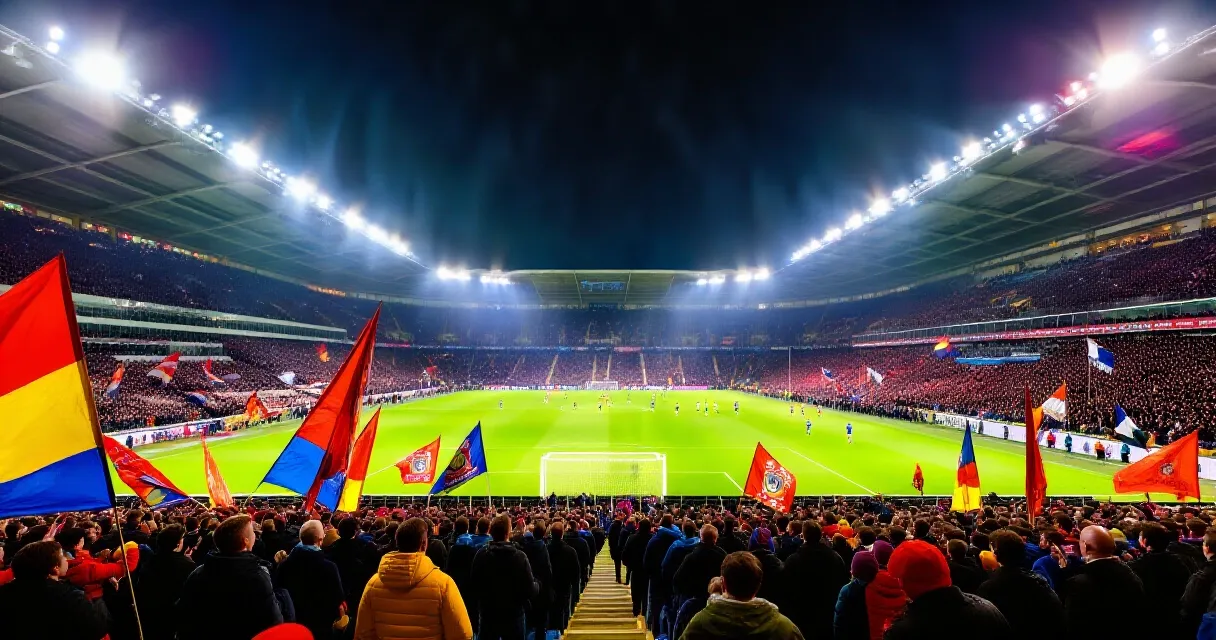 Manchester City forması giyen bir futbolcu gol sevinci yaşıyor, dolu trib&uuml;nler arka planda
