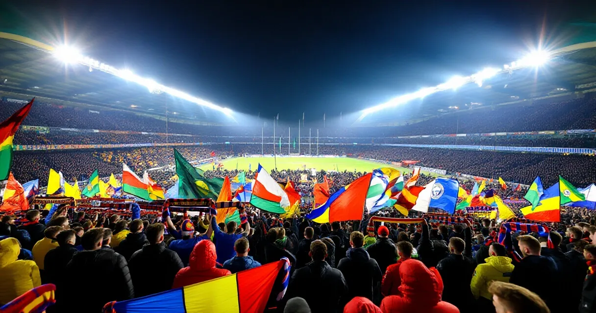 Istanbul stadium packed with Galatasaray fans under floodlights