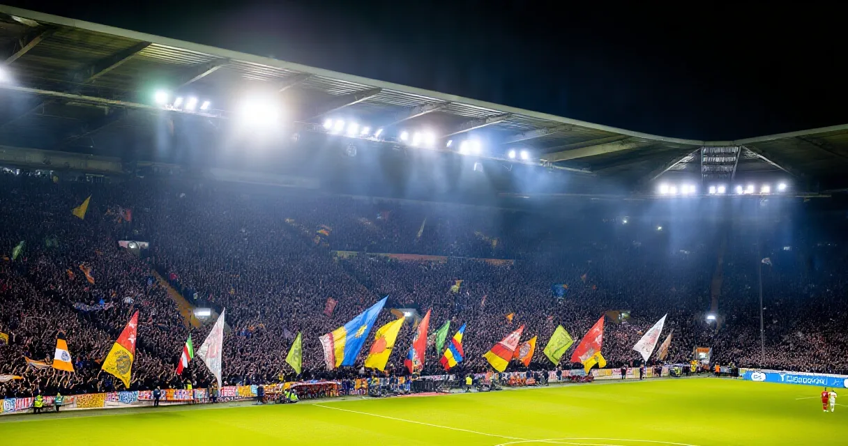 Stadio gremito di tifosi durante una partita di Serie A in notturna