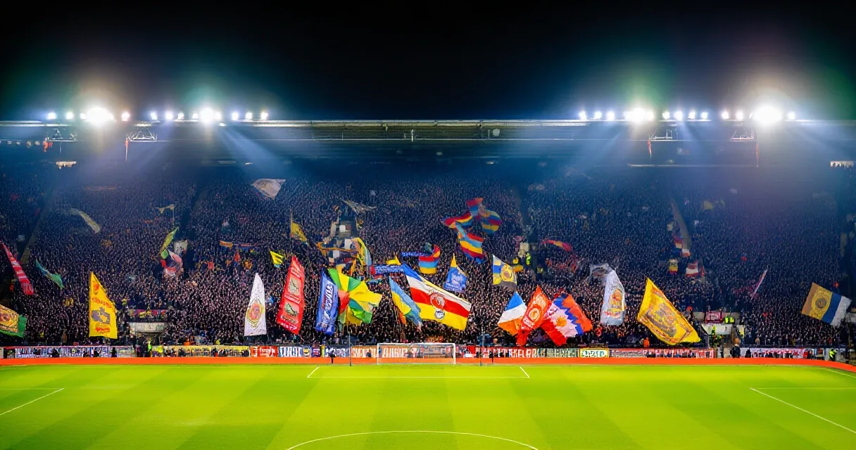 Brazilian national team players training in a packed stadium under floodlights