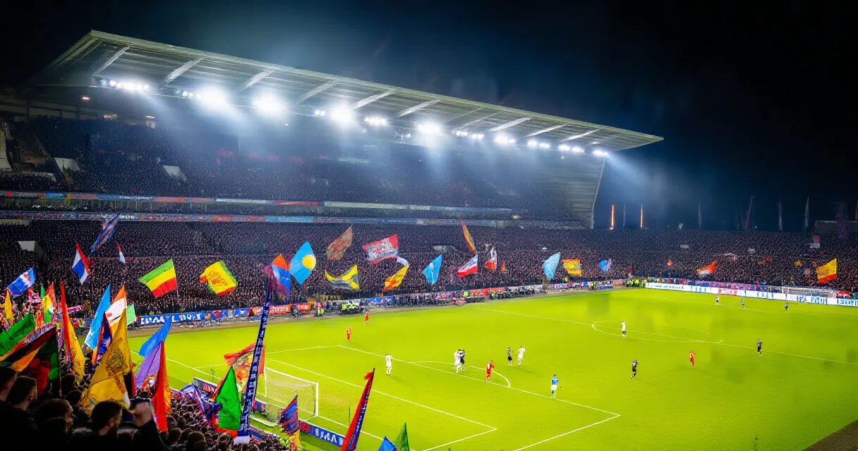 Bureau met notitieboek en oude voetbalfoto's voor het schrijven van een voetbalbiografie