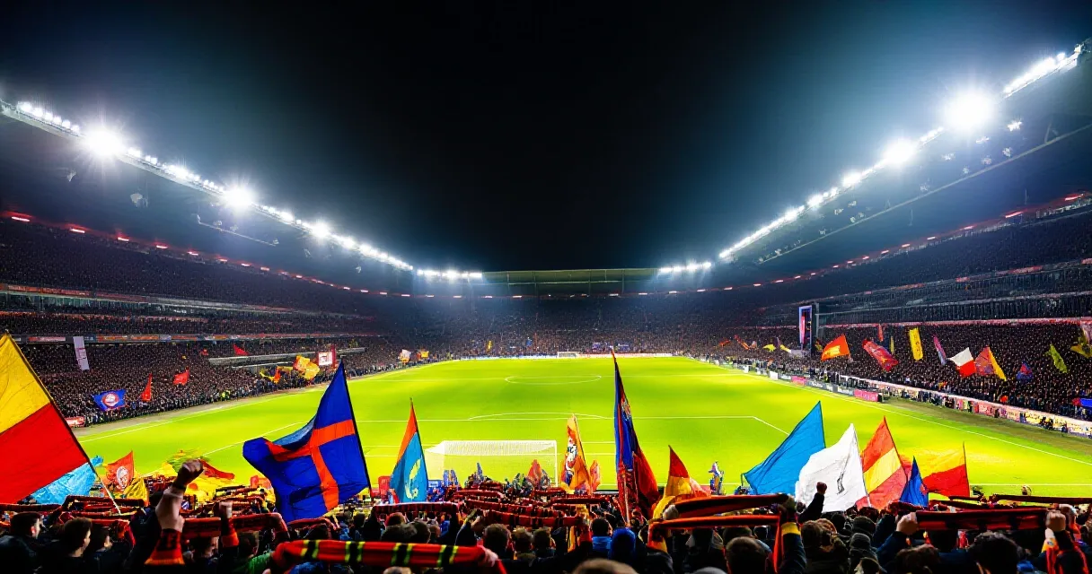 Sarı kırmızılı forma giyen bir futbolcu dolu trib&uuml;nler &ouml;n&uuml;nde ma&ccedil;ta koşuyor