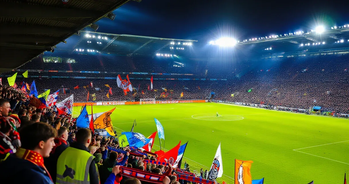 Football number 10 player dribbling on pitch under stadium lights