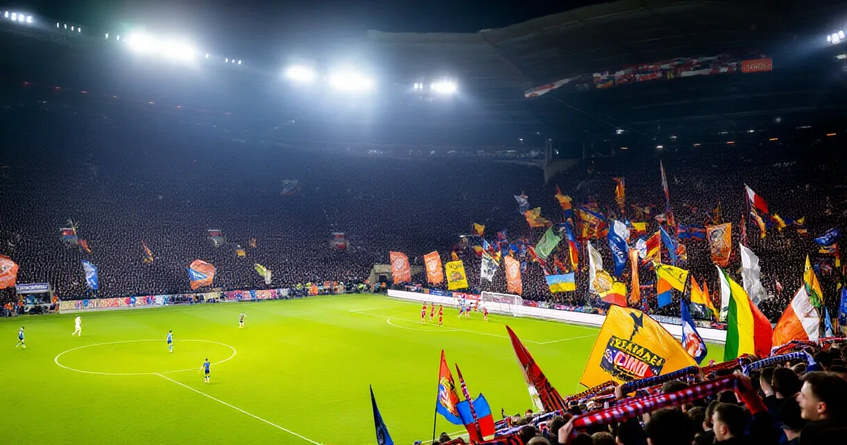 Football wingback sprinting down the touchline in a packed stadium at night