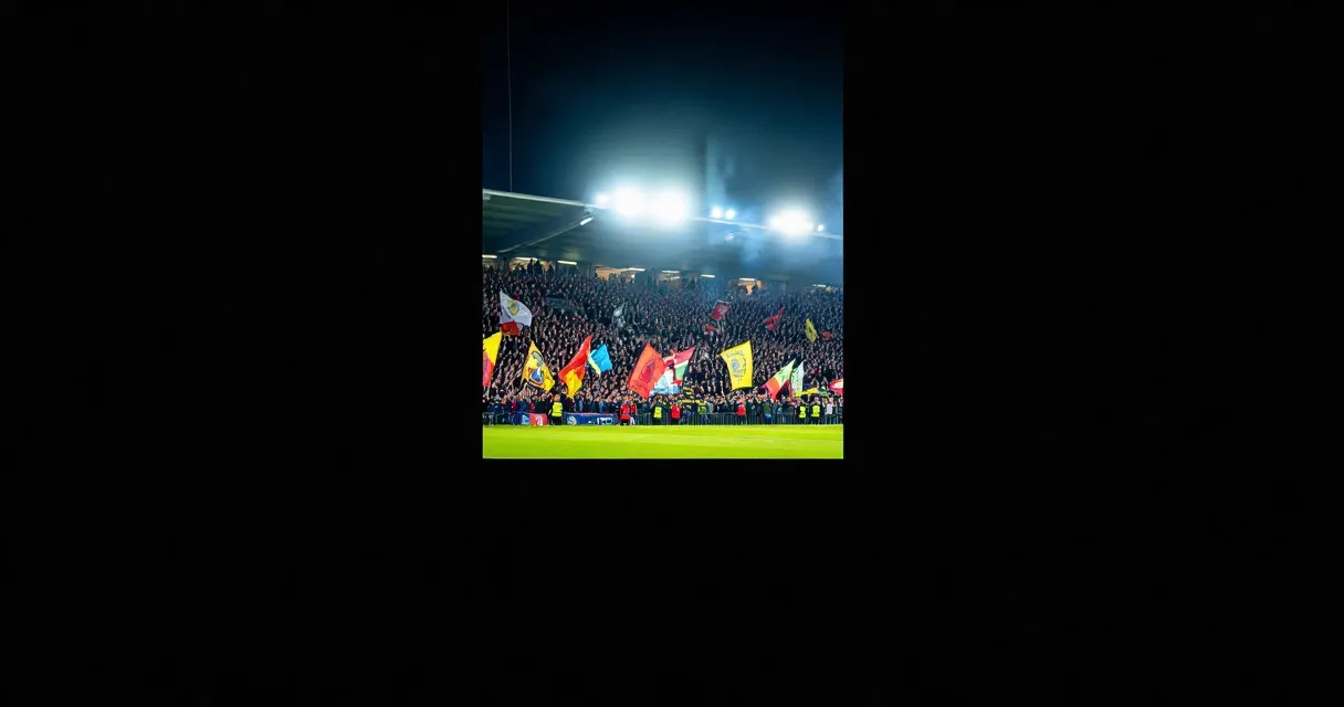 Floodlit Premier League stadium packed with cheering fans at night