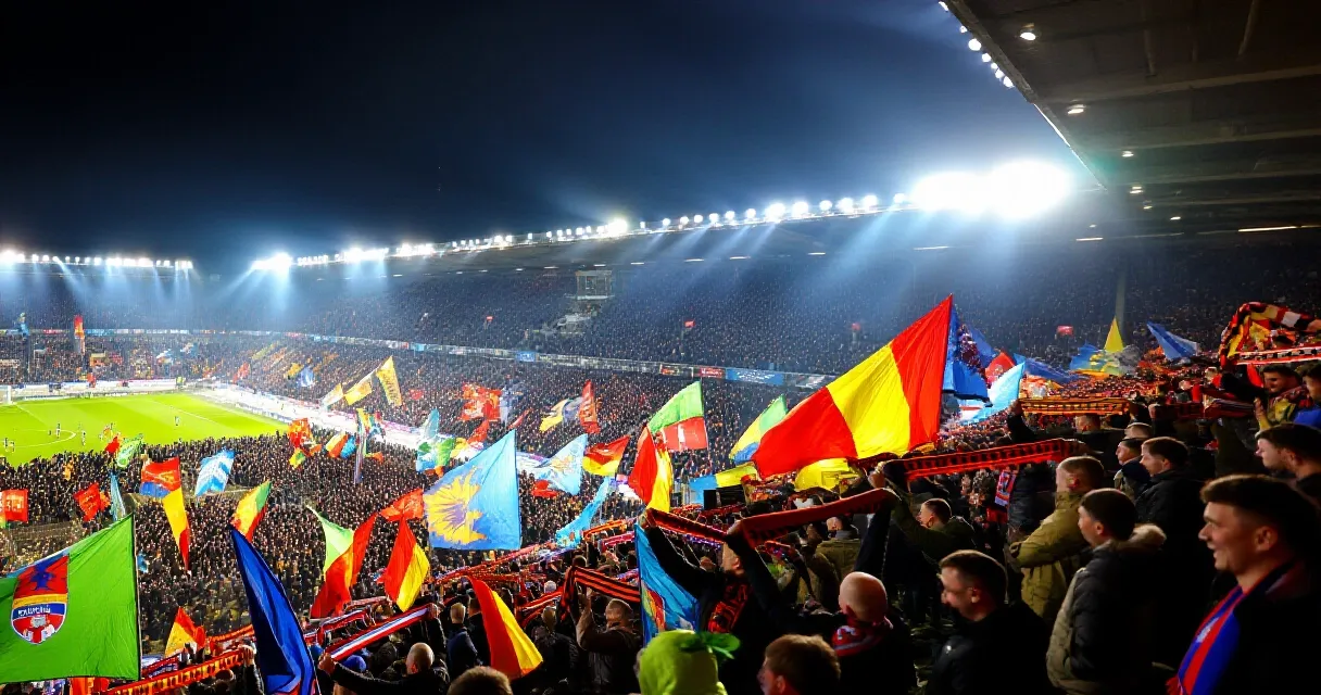 Fu&szlig;balltrainer an der Seitenlinie eines floodlit besetzten Stadions