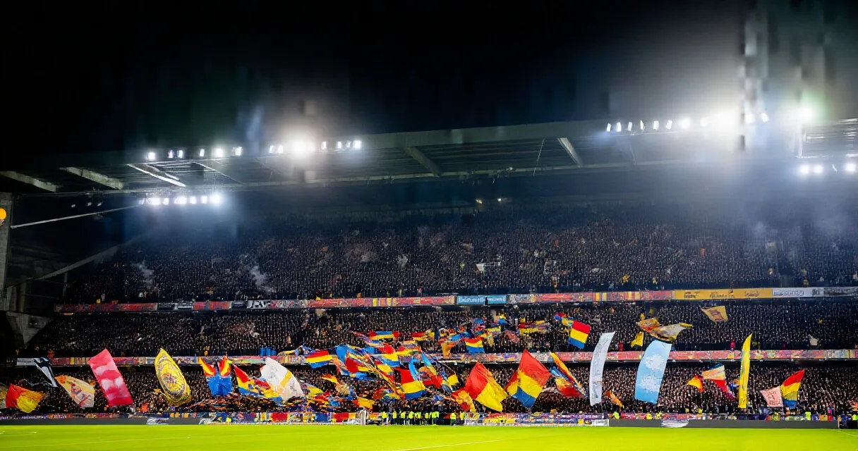 Football manager watching intently from the touchline under stadium floodlights