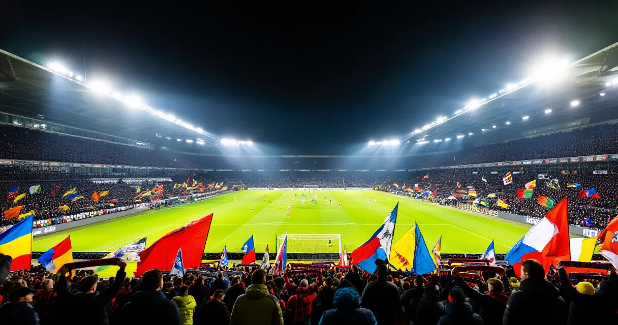 German amateur football ground with police tape at dusk