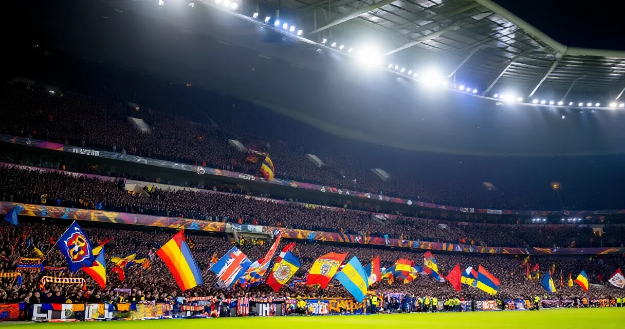 Difensore in azione durante una partita di Serie A sotto i riflettori dello stadio