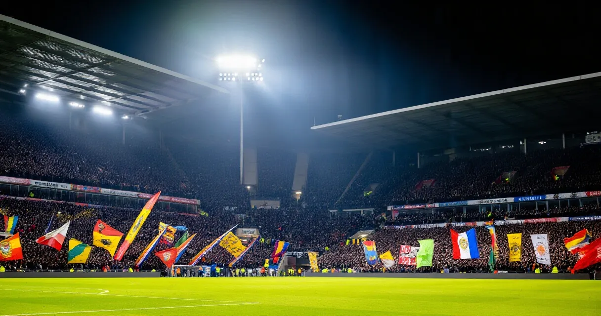 Football coach standing on the touchline during a floodlit Ligue 1 match