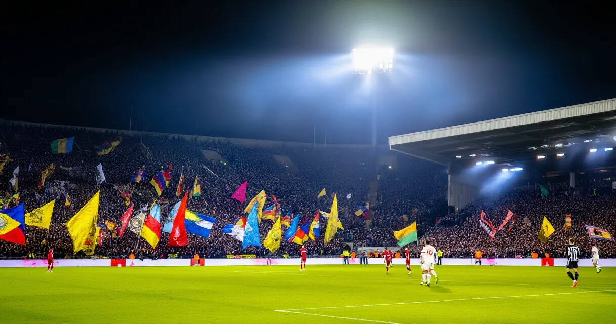 Fußballtrainer an der Seitenlinie eines beleuchteten Stadions während eines Spiels