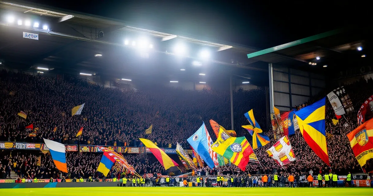 Verweerde voetbal op een zonovergoten grasveld bij zonsondergang