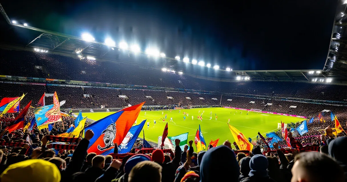 Voetballers in oranje trainingstenue op het trainingsveld bij avondlicht