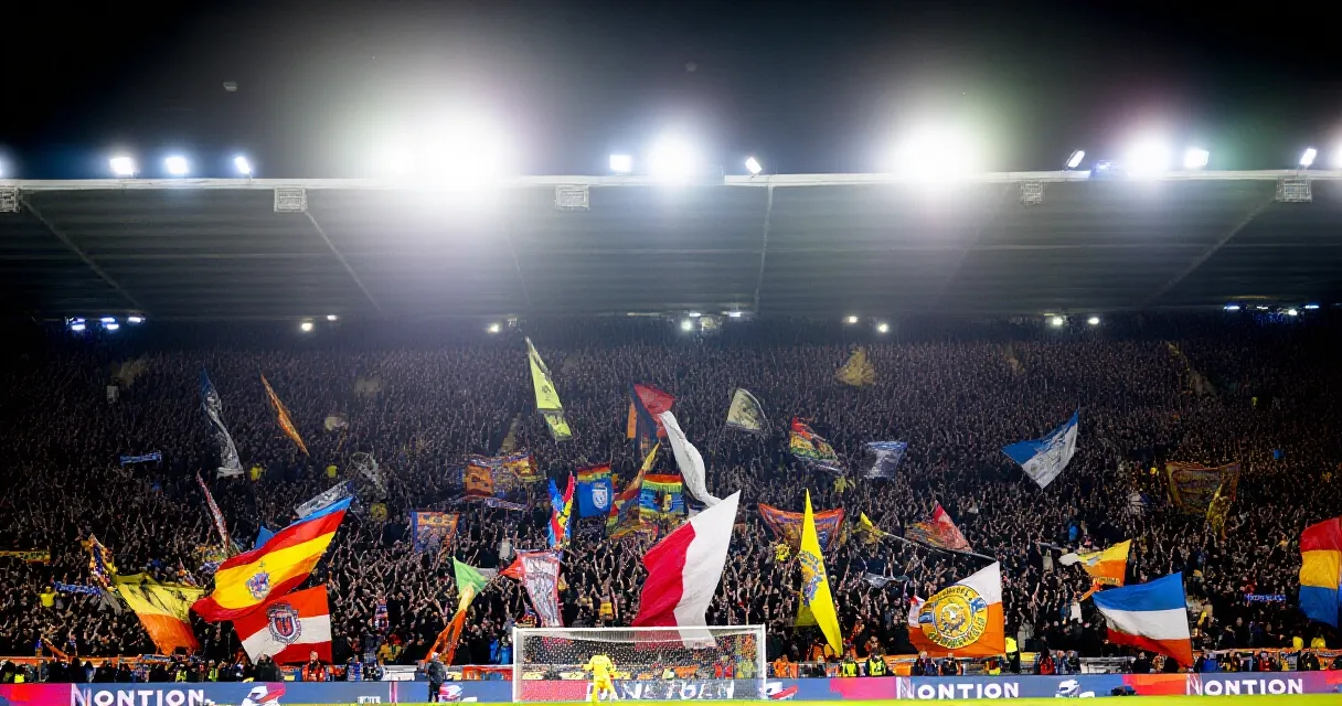 Nederlandse linkerverdediger sprint langs de zijlijn tijdens een voetbalwedstrijd in een vol stadion