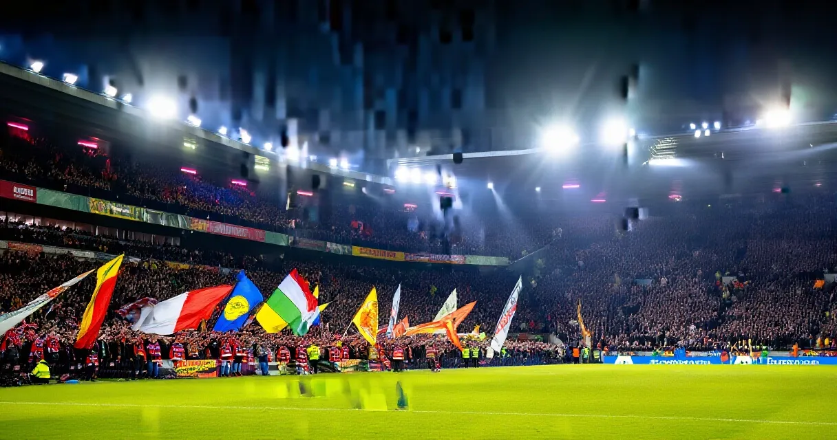 Pemain timnas merayakan gol dalam pertandingan sepak bola di bawah lampu stadion
